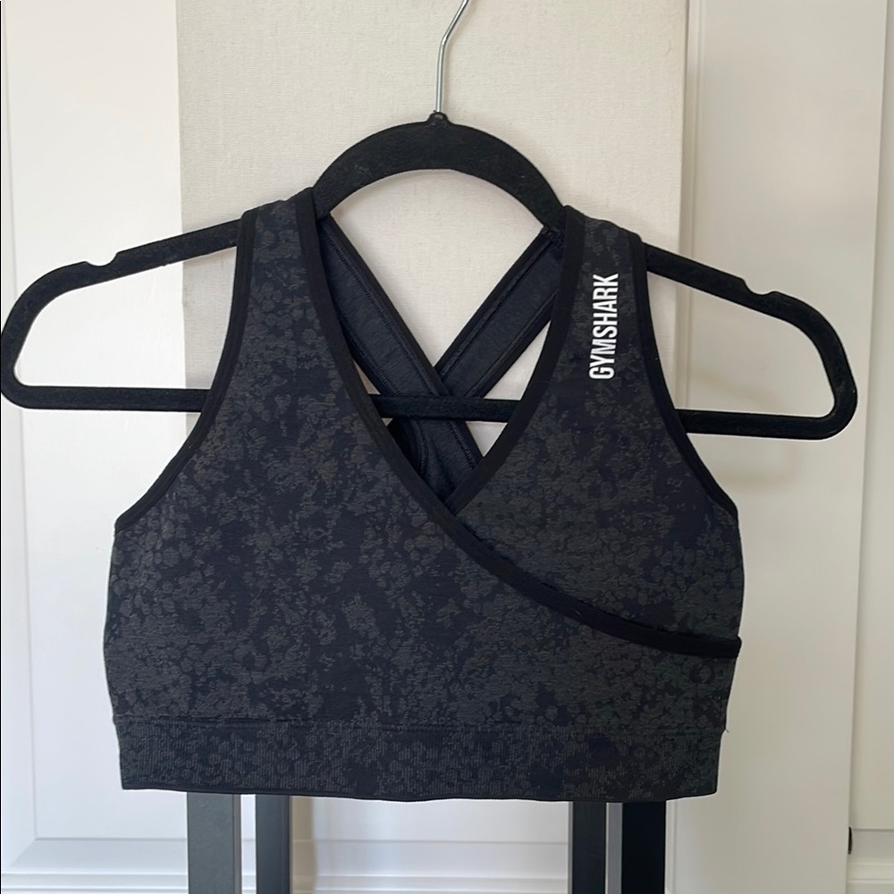 Gymshark Seamless Adapt Animal-Print Black Sports Bra with Wrap-Style Design